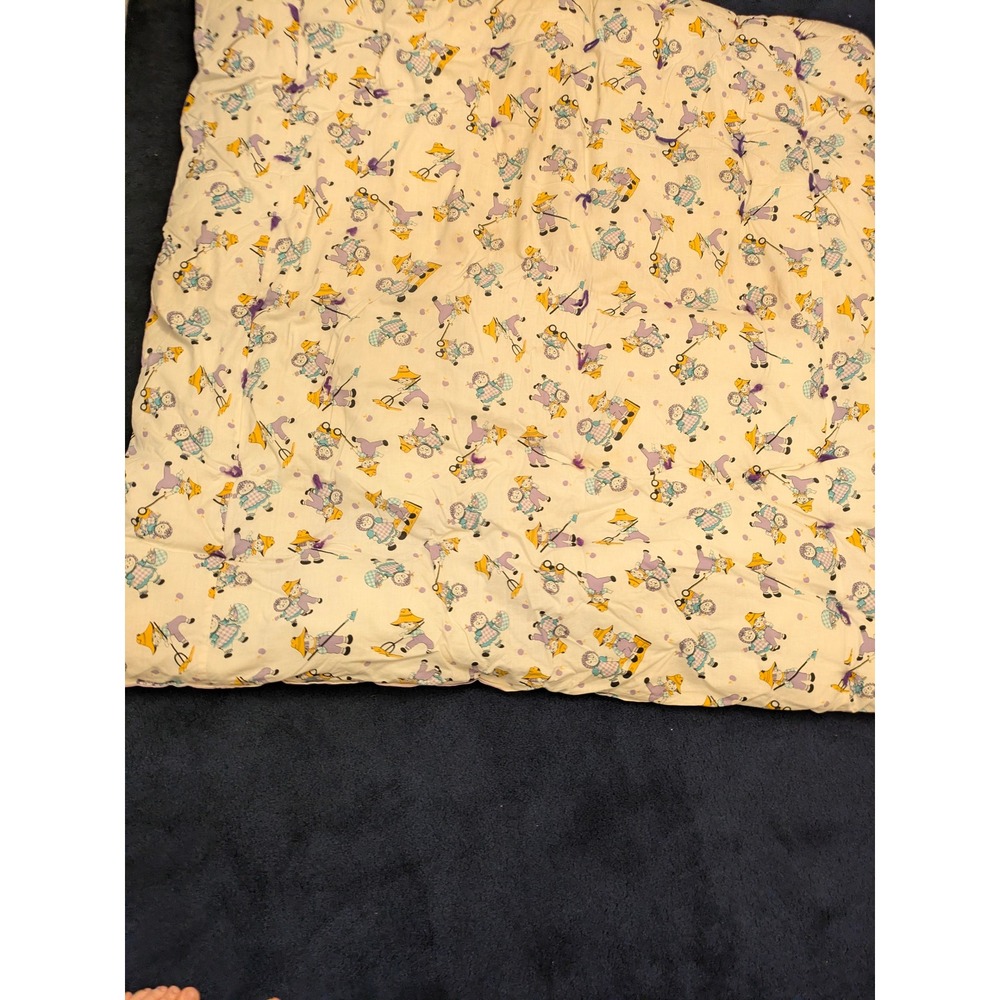 Vintage Kids Reversible Quilt Comforter Blanket Cream Purple Gardening 45x45